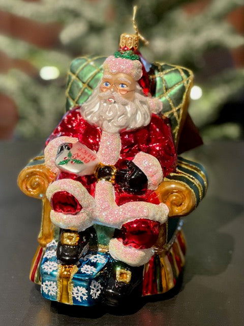 HURAS FAMILY GLASS ORNAMENTS - SANTA IN ARMCHAIR S432