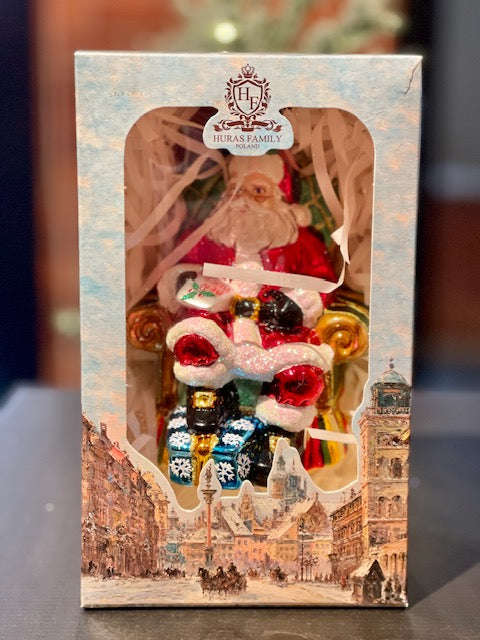 HURAS FAMILY GLASS ORNAMENTS - SANTA IN ARMCHAIR S432
