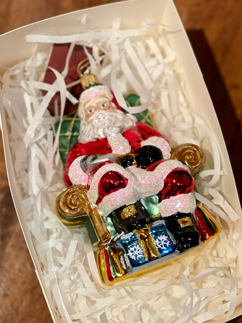 HURAS FAMILY GLASS ORNAMENTS - SANTA IN ARMCHAIR S432