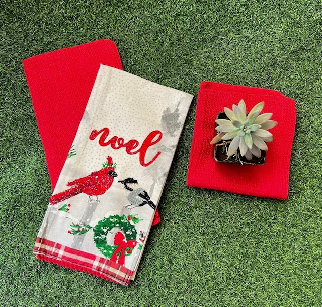 CHRISTMAS TEA TOWELS PACK OF 3 - NOEL CARDINAL