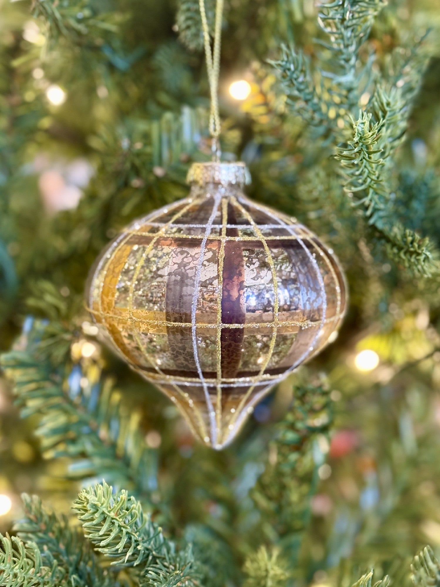 BRONZE GOLD PLAID ONION GLASS ORNAMENT 4224504