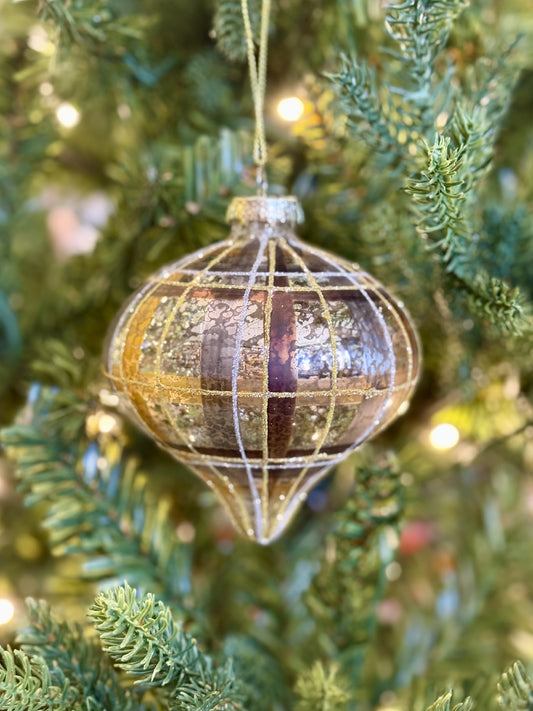 BRONZE GOLD PLAID ONION GLASS ORNAMENT 4224504