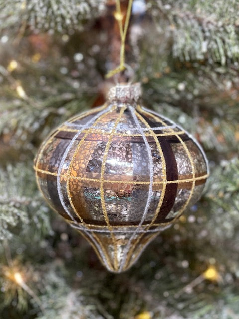 BRONZE GOLD PLAID ONION GLASS ORNAMENT 4224504