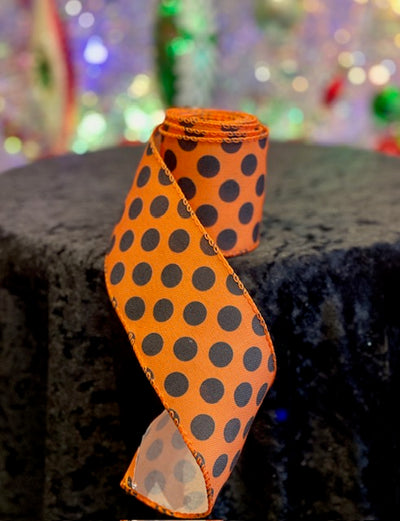 ORANGE & BLACK POLKA DOT WIRE EDGED RIBBON