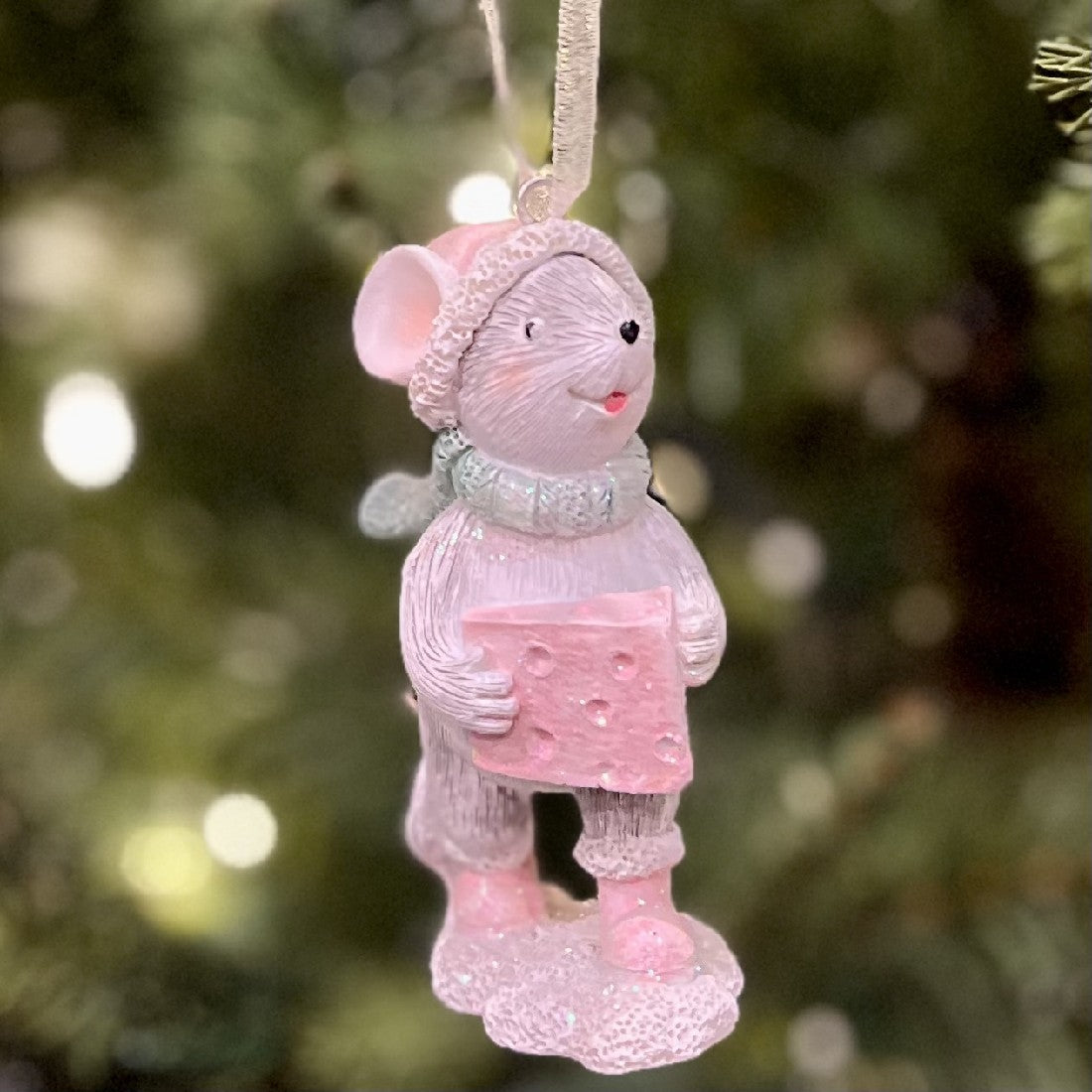 PASTEL MOUSE WITH CHEESE HANGING ORNAMENT XMIC05