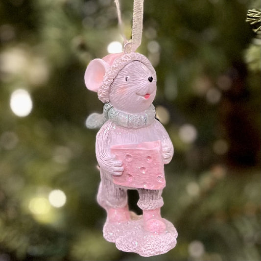 PASTEL MOUSE WITH CHEESE HANGING ORNAMENT XMIC05