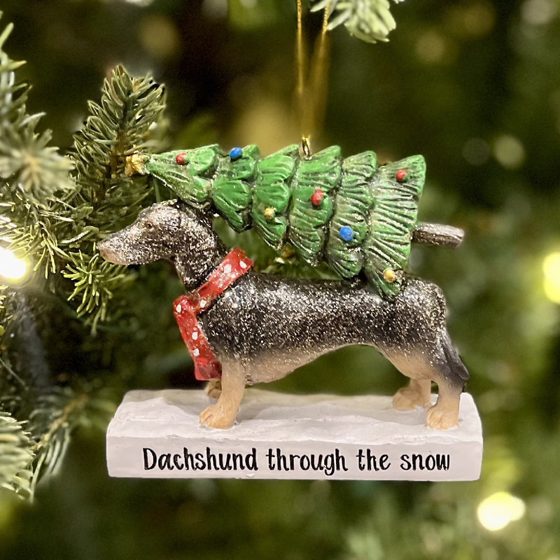 DACHSHUND THROUGH THE SNOW HANGING ORNAMENT XCD163