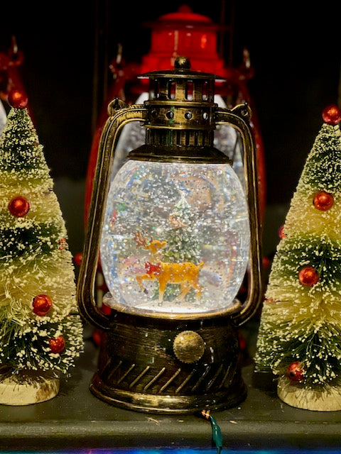 GLITTER LANTERN - BRONZE OVAL SML REINDEER XAC432