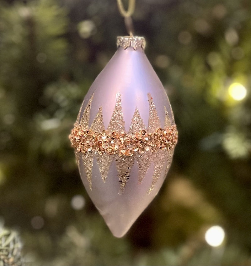 MATTE SILVER WITH GOLD BAND TEARDROP GLASS HANGING ORNAMENT 4120852