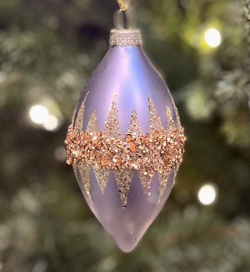 MATTE PALE BLUE WITH GOLD BAND TEARDROP GLASS HANGING ORNAMENT 4120852