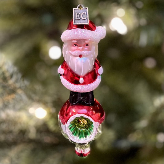 ERIC CORTINA SANTA ON RETRO BALL GREEN CENTRE GLASS HANGING ORNAMENT 4253142