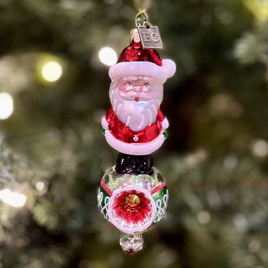 ERIC CORTINA SANTA ON RETRO BALL SWIRL DESIGN GLASS HANGING ORNAMENT 4253142