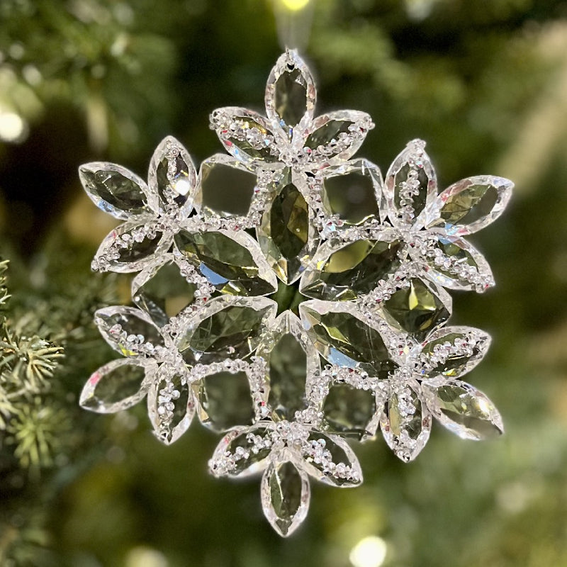 CLEAR ACRYLIC WITH SILVER DIAMANTE SNOWFLAKE A HANGING ORNAMENT 4019077