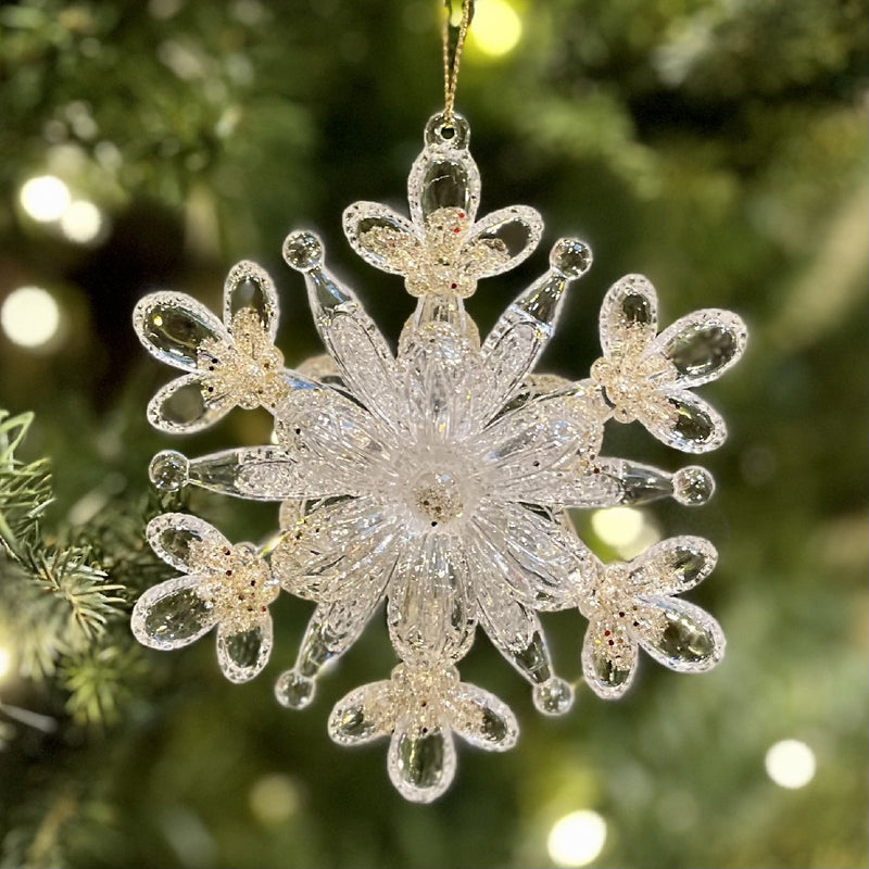 CLEAR ACRYLIC SNOWFLAKE WITH GOLD GLITTER A HANGING ORNAMENT 4119052