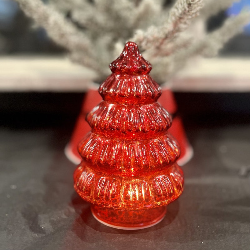 VINTAGE RED SCALLOPED GLASS LIGHT UP TREE 4220918