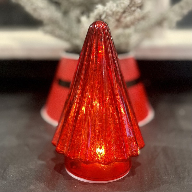 VINTAGE RED RIBBED GLASS LIGHT UP TREE 4220918