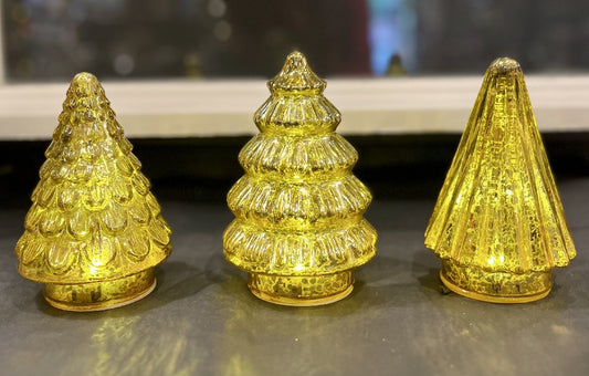 VINTAGE GOLD RIBBED GLASS LIGHT UP TREE 4220916