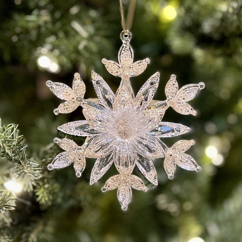 CLEAR ACRYLIC SNOWFLAKE WITH GOLD GLITTER B HANGING ORNAMENT 4119052