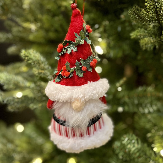 SOFT HANGING RED & WHITE HOLLY GNOME ORNAMENT 4216251