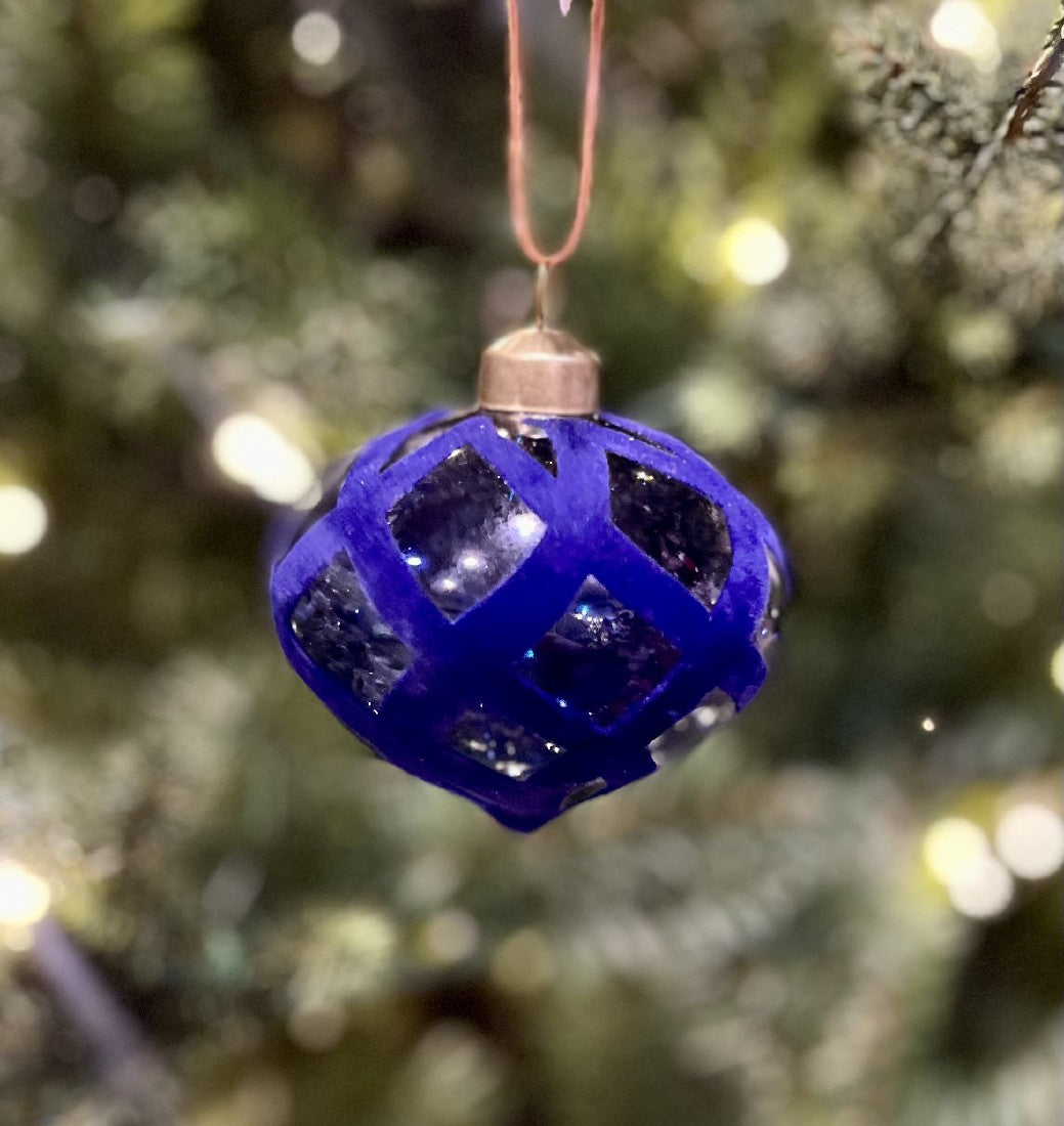 ROYAL BLUE VELVET STRIPE ONION ORNAMENT XGFLMSB2