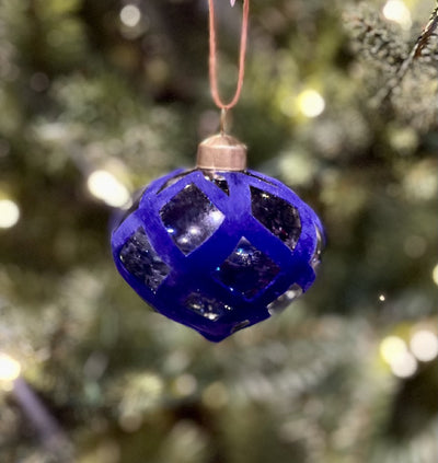 ROYAL BLUE VELVET STRIPE ONION ORNAMENT XGFLMSB2