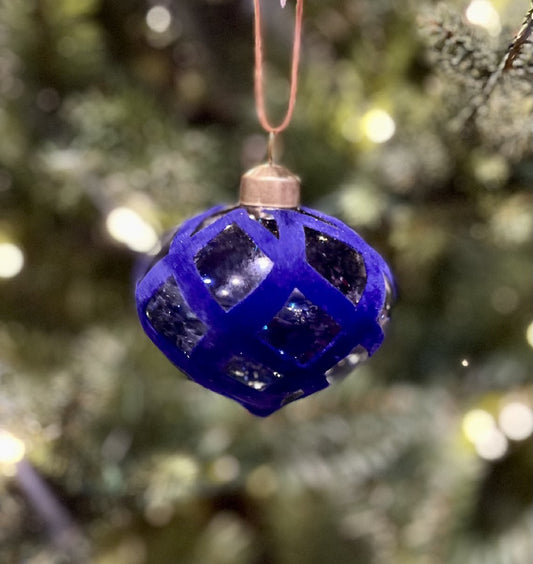 ROYAL BLUE VELVET STRIPE ONION ORNAMENT XGFLMSB2