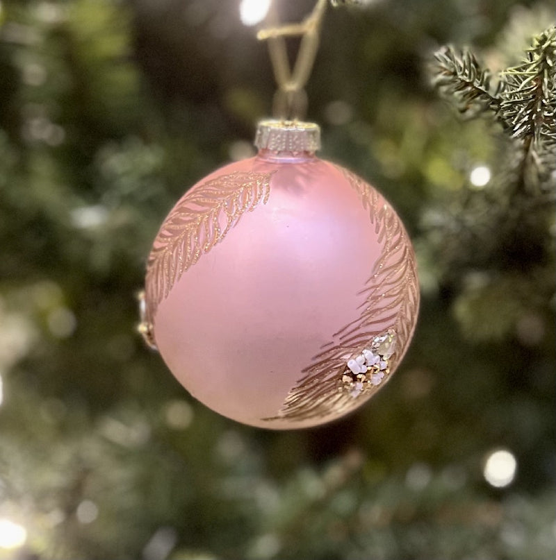 PINK GOLD FEATHER ROUND ORNAMENT XGFLSPG3