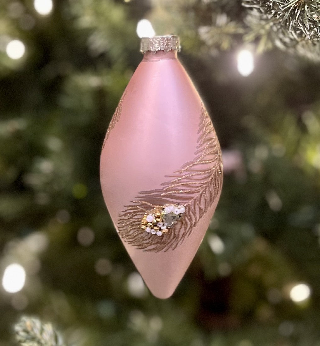 PINK GOLD FEATHER TEARDROP ORNAMENT XGFLSPG3