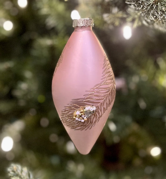 PINK GOLD FEATHER TEARDROP ORNAMENT XGFLSPG3
