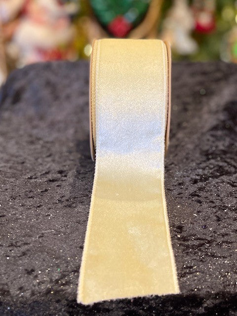 PALE GOLD VELOUR WIRE EDGED RIBBON - 2.5 INCH