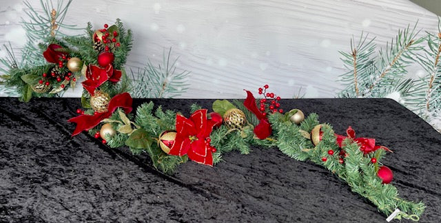 MIXED SPRUCE DECORATED GARLAND WITH RED POINSETTIA 6FT XA004U
