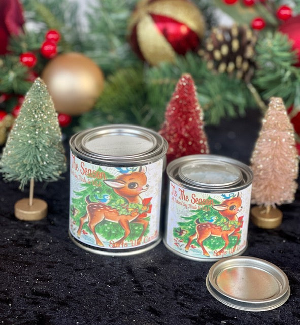 VINTAGE DEER TIS THE SEASON SMALL PAINT CAN CANDLE 1/4 PINT
