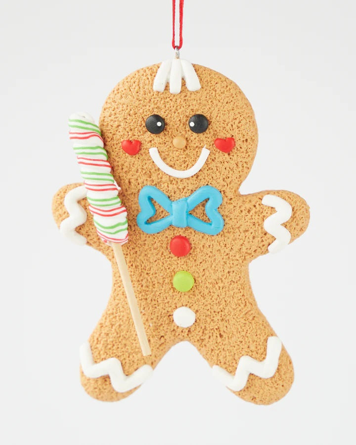 GINGERBREAD MAN COOKIE WITH CANDY LOLLIPOP ORNAMENT X2894