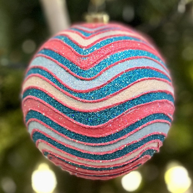 CANDY WAVE GLITTER ROUND HANGING ORNAMENT X2827