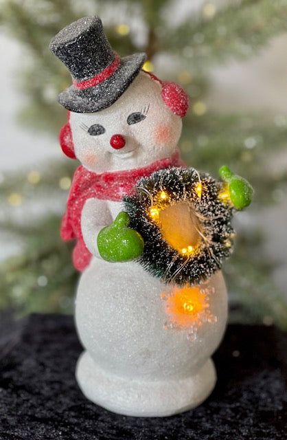 RETRO FROSTED SNOWMAN WITH LED WREATH XPG38