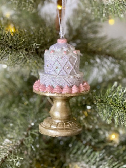 2 TIER MAUVE CAKE ORNAMENT XCD107