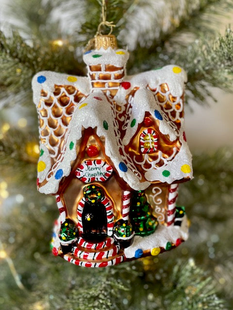 HURAS FAMILY GLASS ORNAMENTS - MRS CLAUS GINGERBREAD BAKERY HOUSE S839