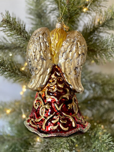 HURAS FAMILY GLASS ORNAMENTS - ANGEL WITH CHRISTMAS TREE & LANTERN S859