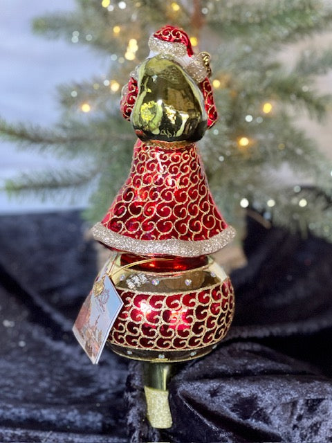 HURAS FAMILY GLASS ORNAMENTS - TREE TOPPER WITH SANTA RED T08