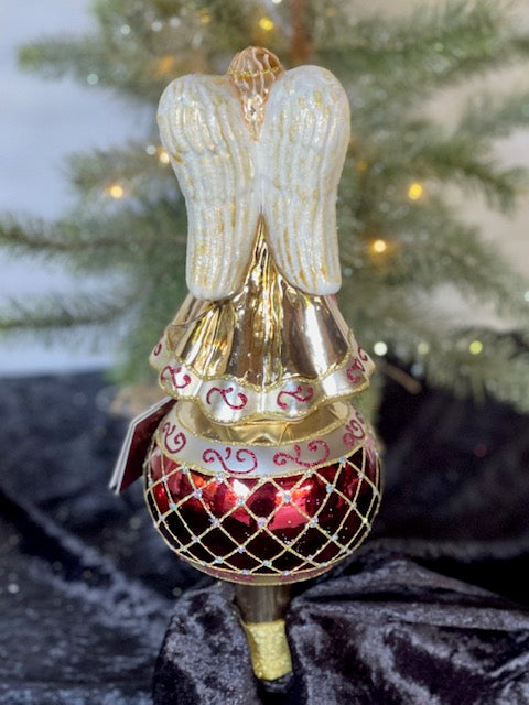 HURAS FAMILY GLASS ORNAMENTS - TREE TOPPER WITH ANGEL BURGUNDY T4
