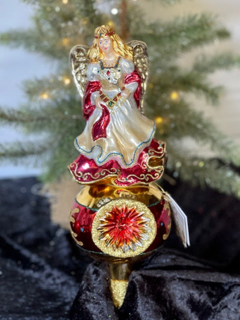 HURAS FAMILY GLASS ORNAMENTS - TREE TOPPER WITH GOLD ANGEL T17