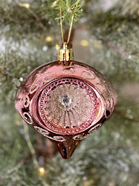 CHAMPAGNE & PINK FINIAL A SHATTERPROOF ORNAMENT X310427