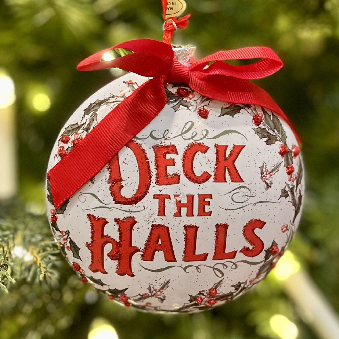 ROUND GLASS DECK THE HALLS ORNAMENT 4324605 – MAKING SPIRITS BRIGHT