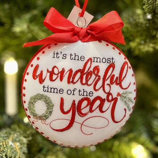 CHRISTMAS WISHES DISC GLASS HANGING ORNAMENT B 4324531