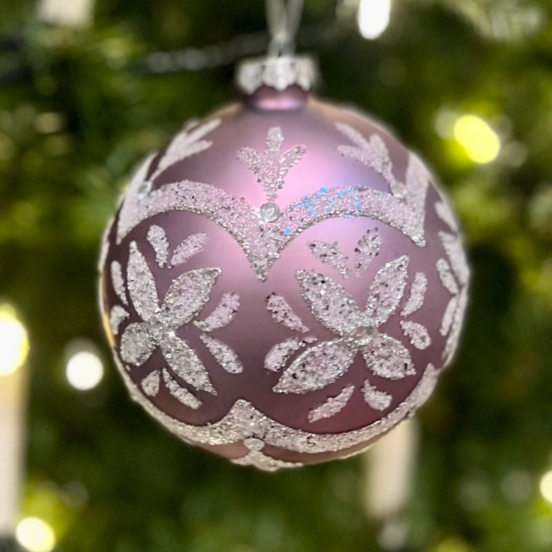 MATTE PURPLE WITH GLITTER ROUND HANGING ORNAMENT 4322855
