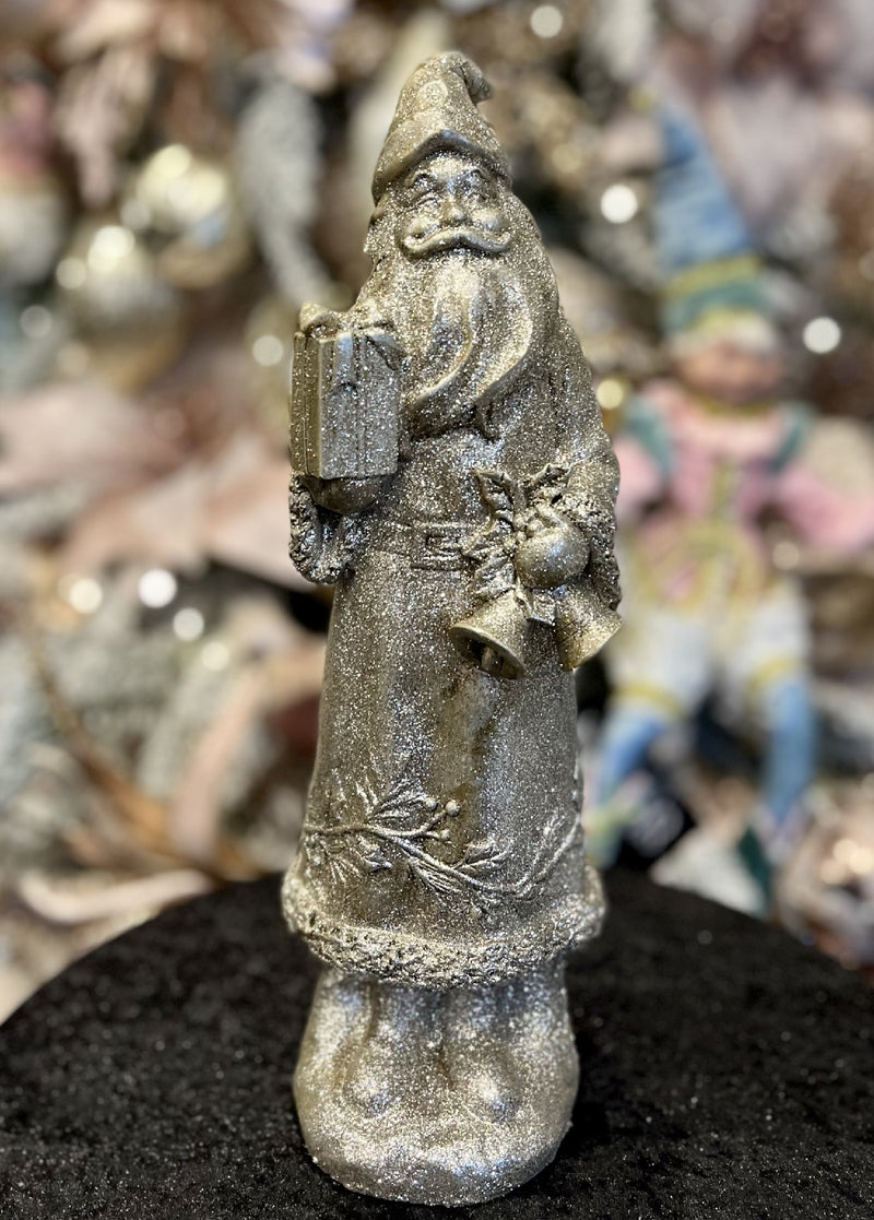 PEWTER LOOK SANTA WITH GIFT 12 INCH 4311315