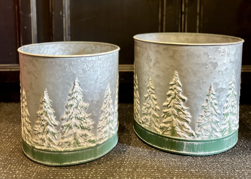 LARGE GALVANISED TIN BUCKET WITH EMBOSSED TREES LARGE 10 INCH 4312372