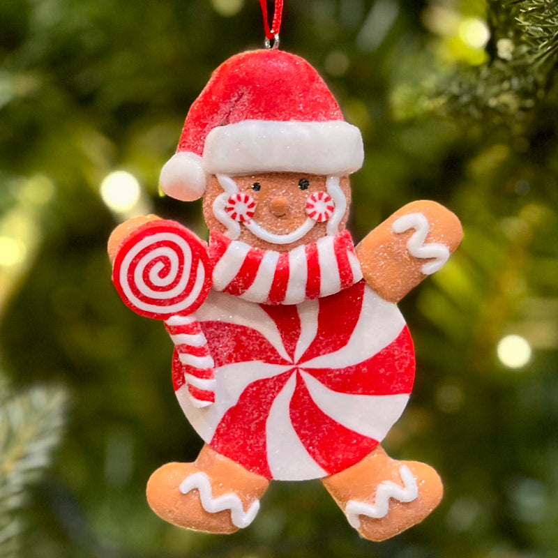 GINGERBREAD MAN WITH LOLLIPOP HANGING ORNAMENT 4314113