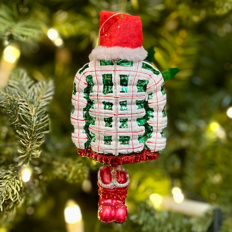 GREEN JACKET & SKIS 5 INCH GLASS HANGING ORNAMENT 4316166