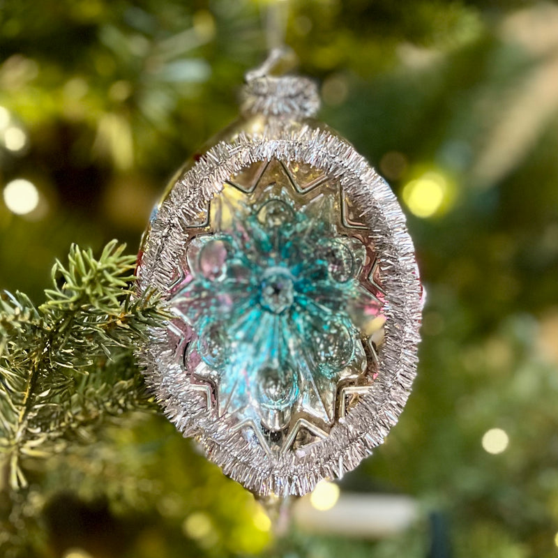 VINTAGE TEARDROP WITH BLUE REFLECTOR GLASS ORNAMENT 4352881